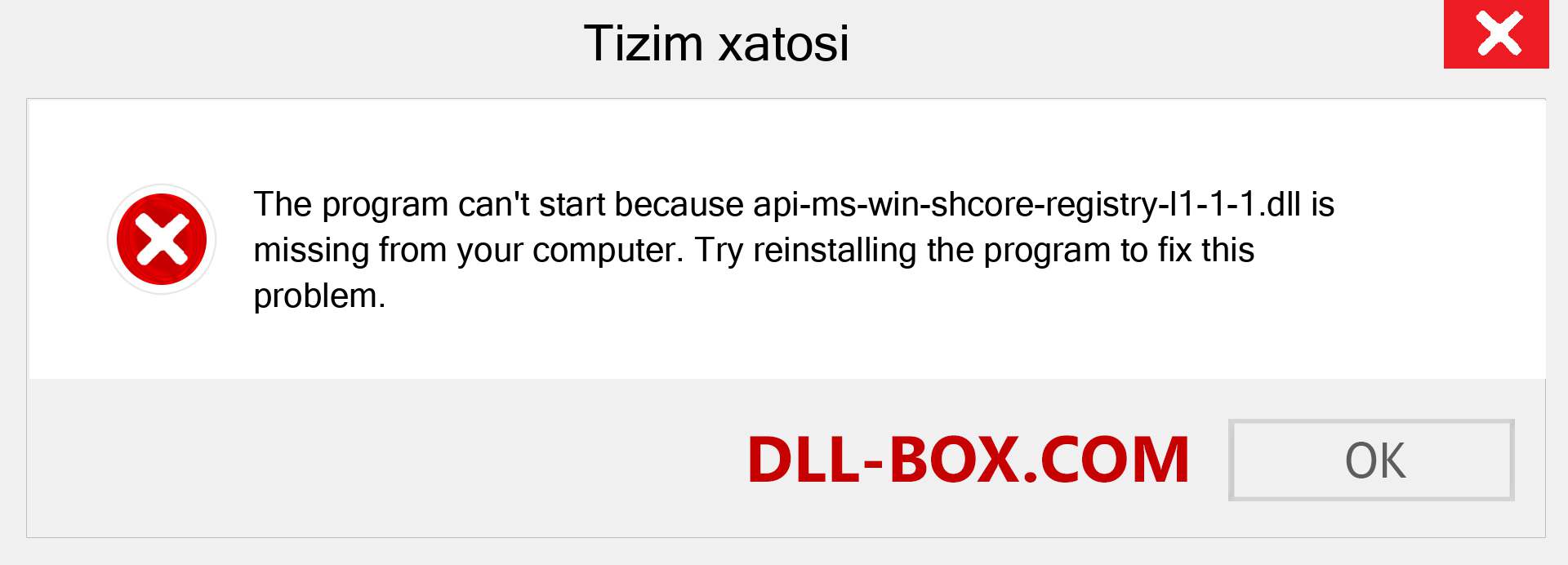 api-ms-win-shcore-registry-l1-1-1.dll fayli yo'qolganmi?. Windows 7, 8, 10 uchun yuklab olish - Windowsda api-ms-win-shcore-registry-l1-1-1 dll etishmayotgan xatoni tuzating, rasmlar, rasmlar